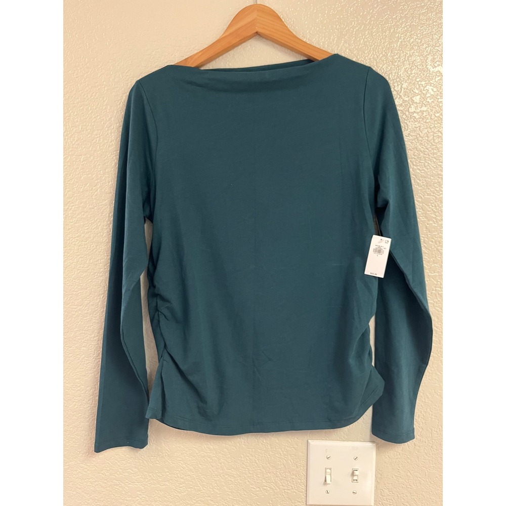 Old Navy Women Teal Green Boat Neck Ruched Long Sleeve Top L NWT 842188-04-1